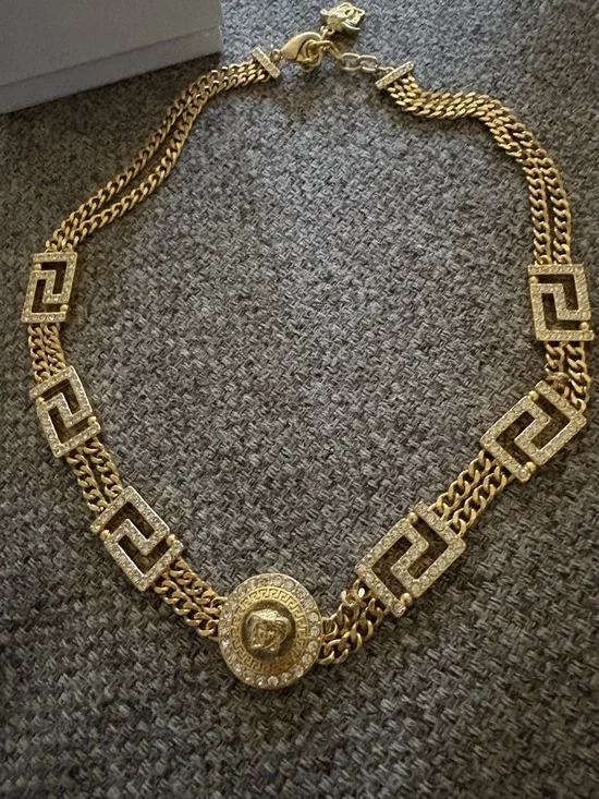 Versace Gold-Tone Medusa Chain Necklace with Greek Key Links - Picture 1 of 11